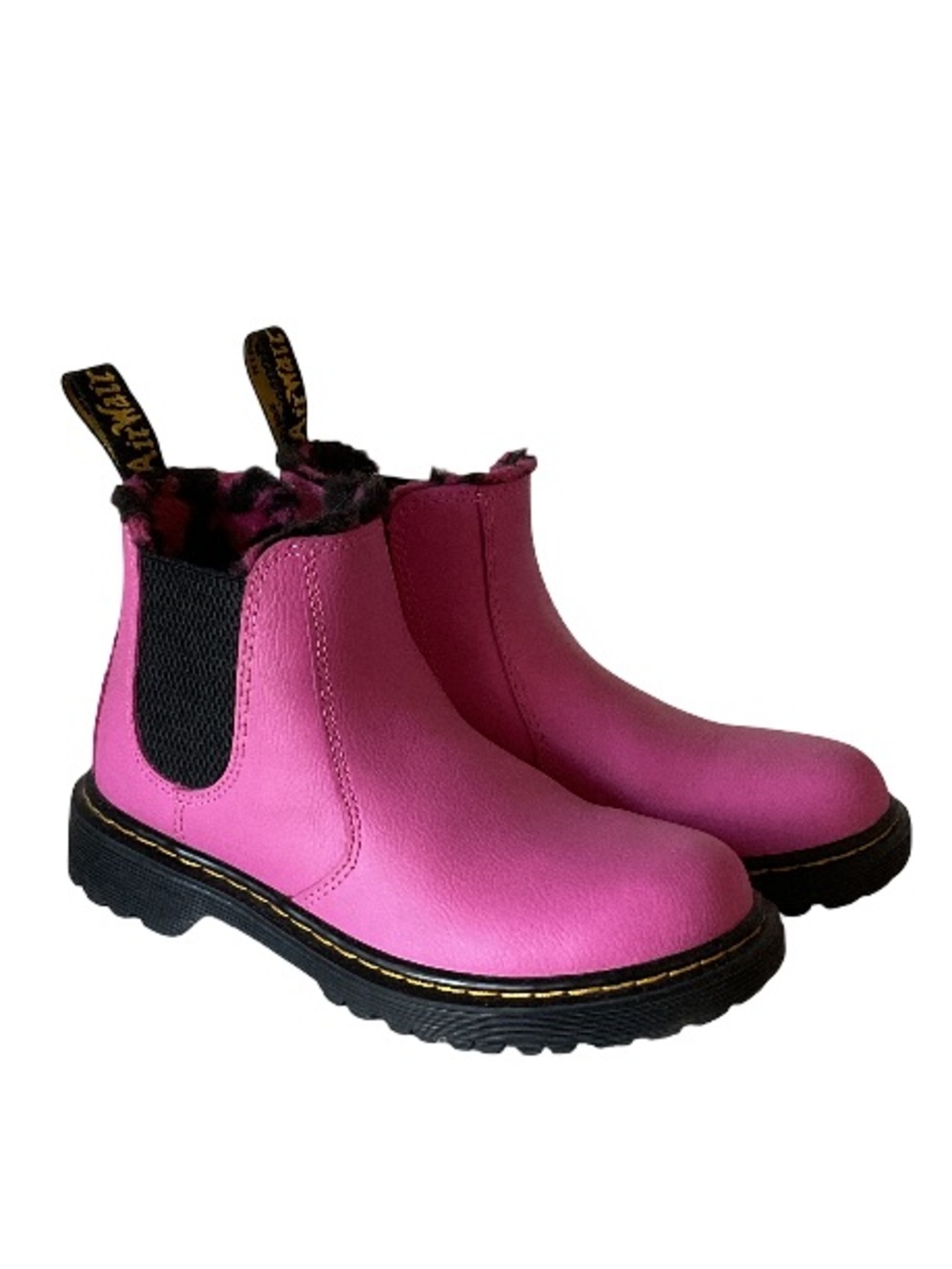 Dr Martens 2976 Leonore Girls Faux Fur Lined Leather Pink Boots, size US 2